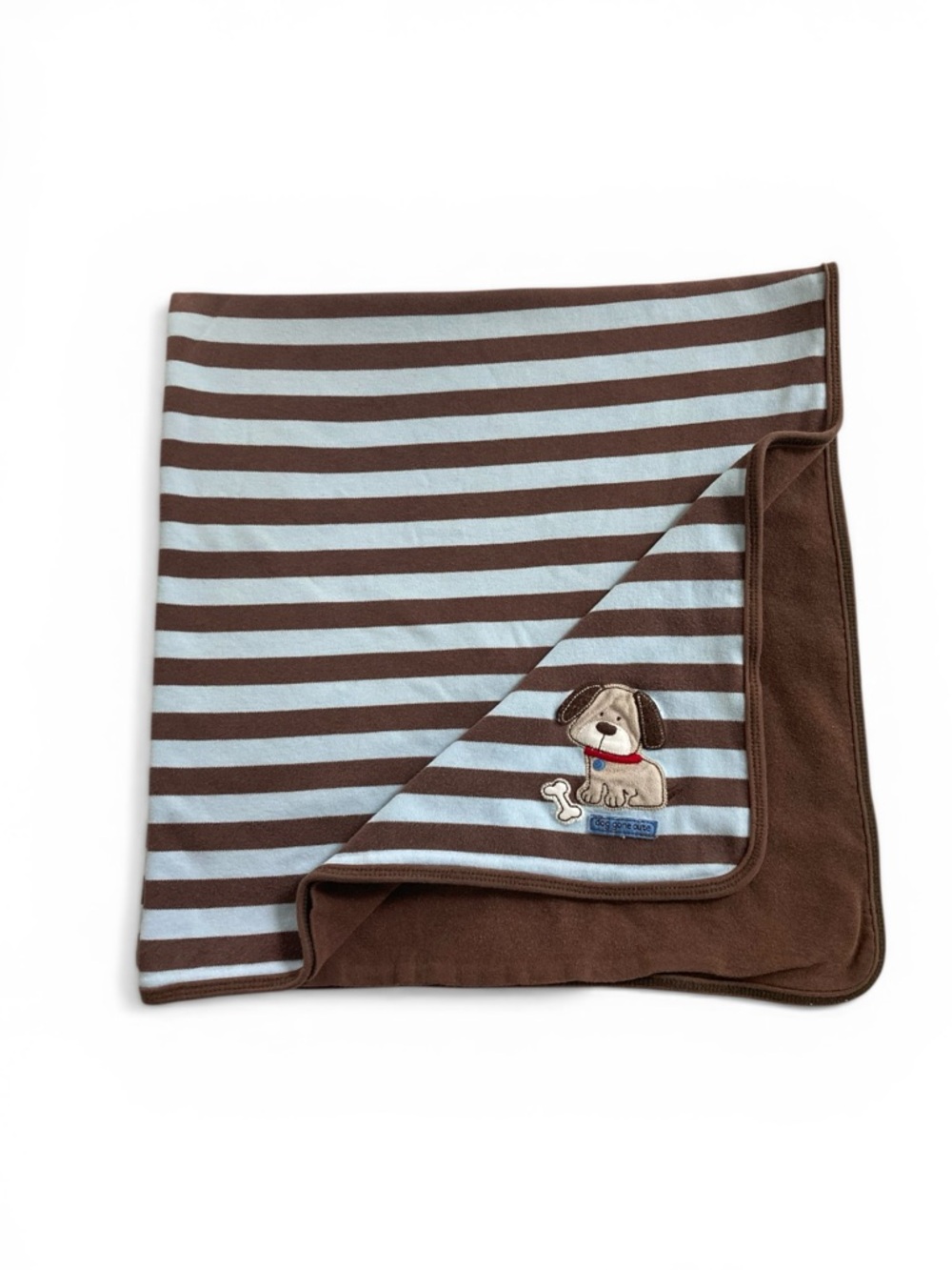 Carter's Baby Blanket Puppy Dog Gone Cute Blue Brown Stripes Jersey‎ 26 x 28.